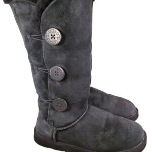 Women's Black Suede Button Boots